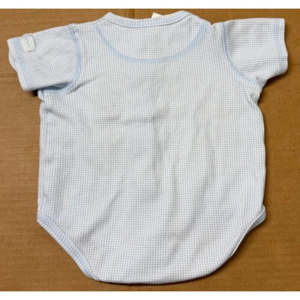 Baby Boy Vintage Carter's Just One Year 0-3 M Blue Check Embroidered Bear Romper